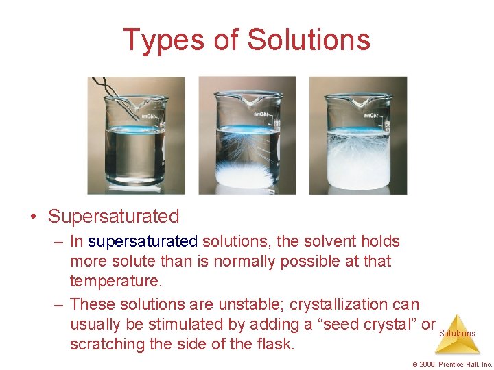 Types of Solutions • Supersaturated – In supersaturated solutions, the solvent holds more solute