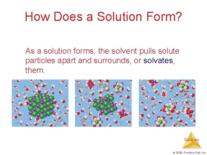 How Does a Solution Form? As a solution forms, the solvent pulls solute particles