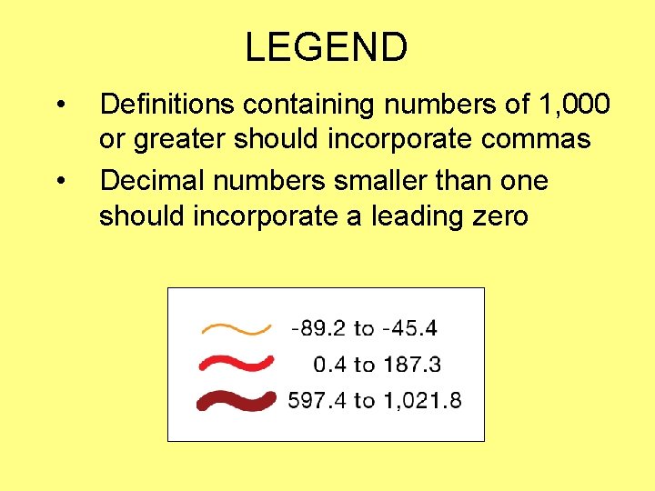 LEGEND • • Definitions containing numbers of 1, 000 or greater should incorporate commas LEGEND • • Definitions containing numbers of 1, 000 or greater should incorporate commas