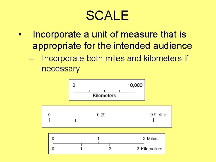 SCALE • Incorporate a unit of measure that is appropriate for the intended audience SCALE • Incorporate a unit of measure that is appropriate for the intended audience