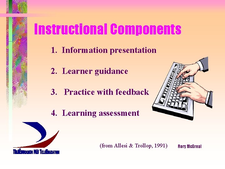 Instructional Components 1. Information presentation 2. Learner guidance 3. Practice with feedback 4. Learning