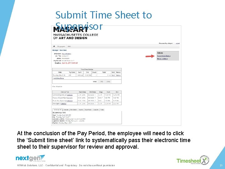 Submit Time Sheet to Supervisor At the conclusion of the Pay Period, the employee
