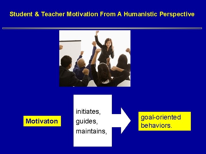 Student & Teacher Motivation From A Humanistic Perspective Motivaton initiates, guides, maintains, goal-oriented behaviors. Student & Teacher Motivation From A Humanistic Perspective Motivaton initiates, guides, maintains, goal-oriented behaviors.
