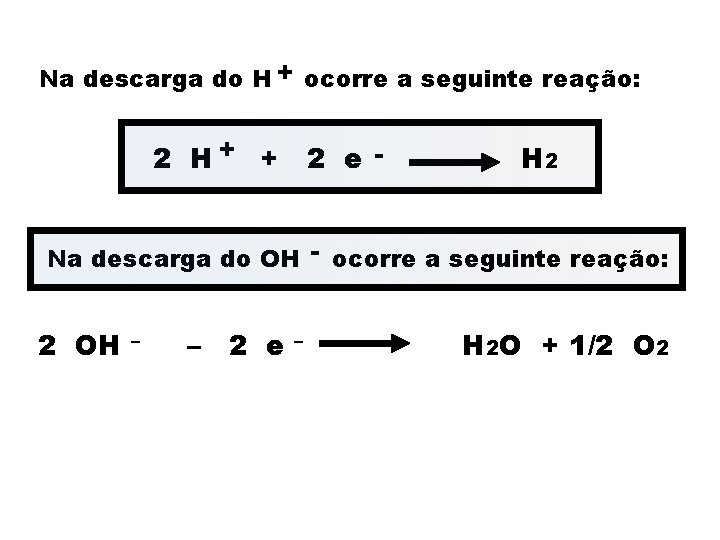 Na descarga do H + ocorre a seguinte reação: 2 H+ + 2 e