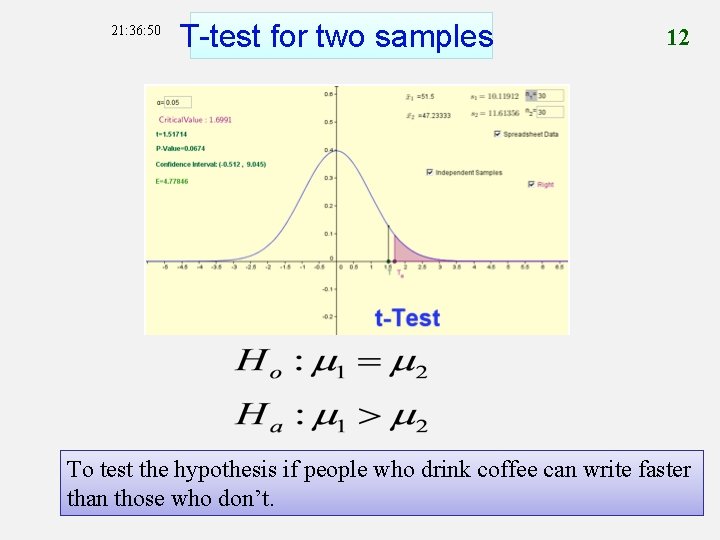 21: 36: 50 T-test for two samples 12 To test the hypothesis if people