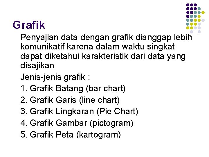 Grafik Penyajian data dengan grafik dianggap lebih komunikatif karena dalam waktu singkat dapat diketahui