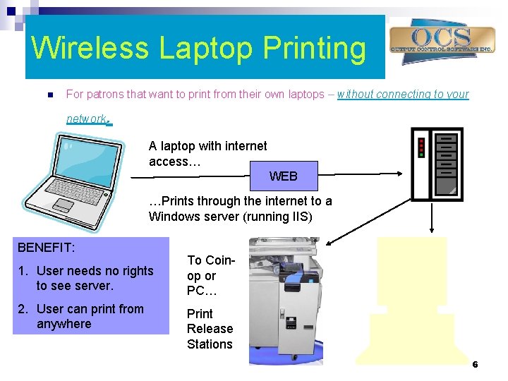 Wireless Laptop Printing n For patrons that want to print from their own laptops