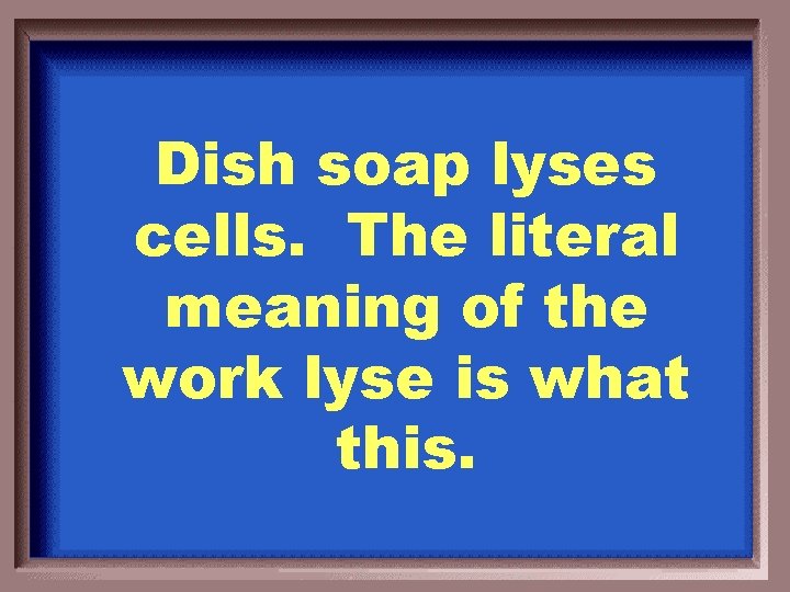 Dish soap lyses cells. The literal meaning of the work lyse is what this.