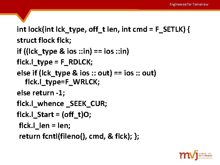 Engineered for Tomorrow int lock(int lck_type, off_t len, int cmd = F_SETLK) { struct Engineered for Tomorrow int lock(int lck_type, off_t len, int cmd = F_SETLK) { struct