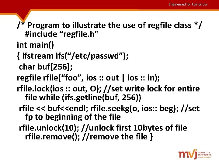 Engineered for Tomorrow /* Program to illustrate the use of regfile class */ #include Engineered for Tomorrow /* Program to illustrate the use of regfile class */ #include