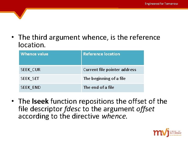 Engineered for Tomorrow • The third argument whence, is the reference location. Whence value Engineered for Tomorrow • The third argument whence, is the reference location. Whence value
