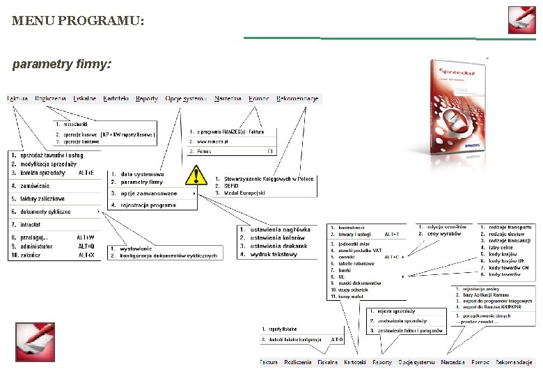 MENU PROGRAMU: parametry firmy: 