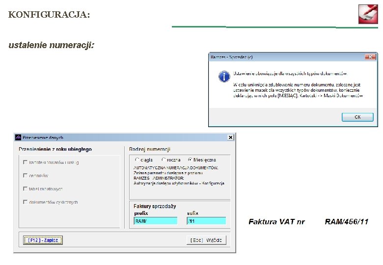 KONFIGURACJA: ustalenie numeracji: 