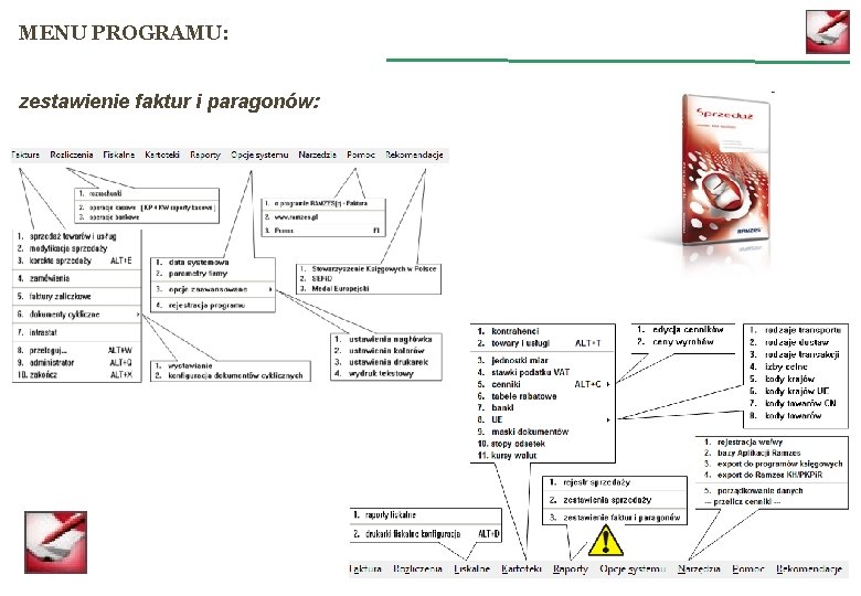 MENU PROGRAMU: zestawienie faktur i paragonów: 