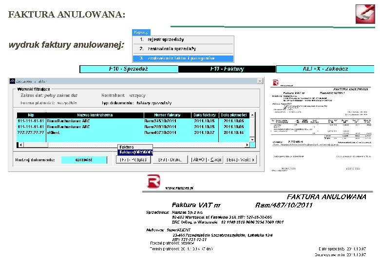FAKTURA ANULOWANA: wydruk faktury anulowanej: 