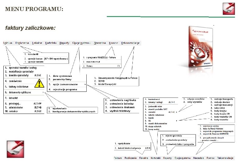 MENU PROGRAMU: faktury zaliczkowe: 