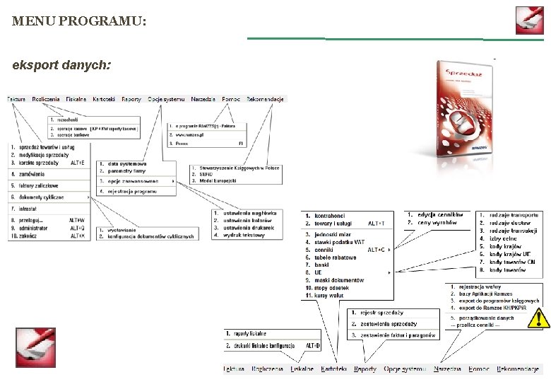 MENU PROGRAMU: eksport danych: 