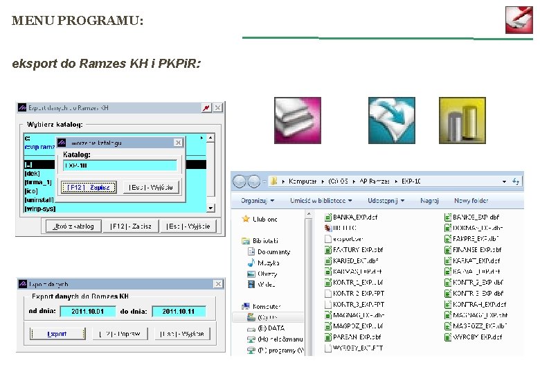 MENU PROGRAMU: eksport do Ramzes KH i PKPi. R: 