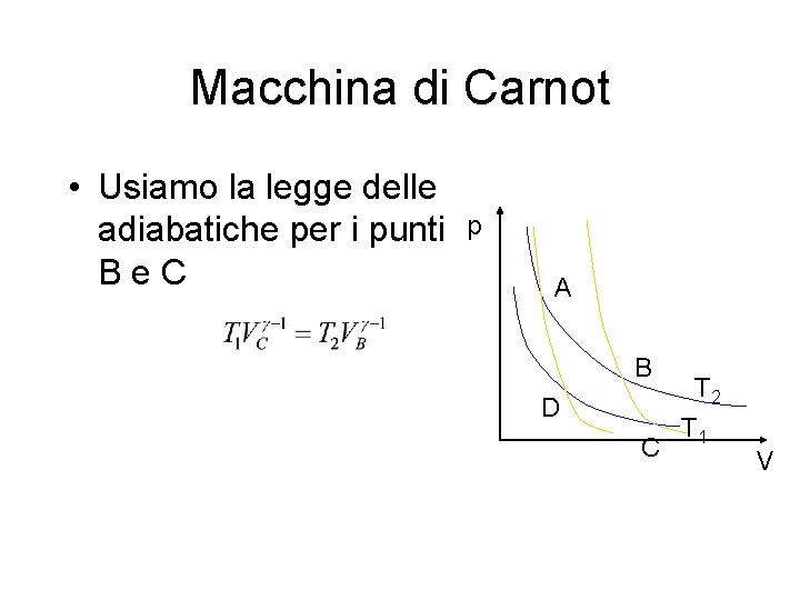 Macchina di Carnot • Usiamo la legge delle adiabatiche per i punti Be. C