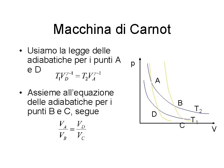 Macchina di Carnot • Usiamo la legge delle adiabatiche per i punti A e.