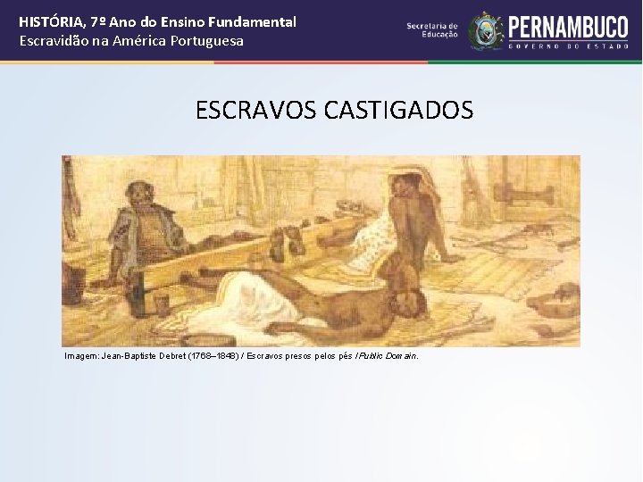 HISTÓRIA, 7º Ano do Ensino Fundamental Escravidão na América Portuguesa ESCRAVOS CASTIGADOS Imagem: Jean-Baptiste