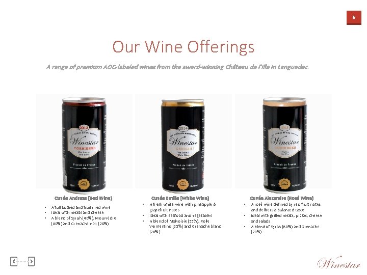 6 Our Wine Offerings A range of premium AOC-labeled wines from the award-winning Cha