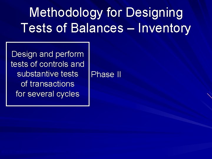 Methodology for Designing Tests of Balances – Inventory Design and perform tests of controls