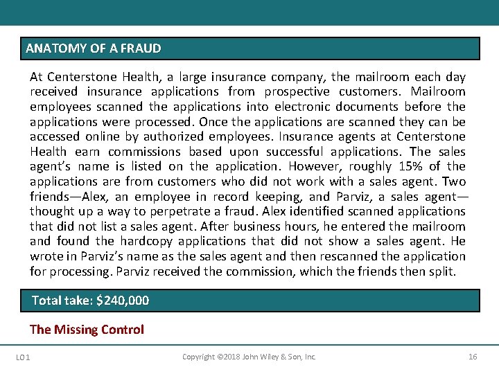 ANATOMY OF A FRAUD At Centerstone Health, a large insurance company, the mailroom each