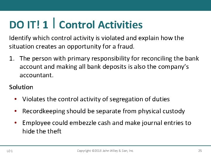 DO IT! 1 Control Activities Identify which control activity is violated and explain how
