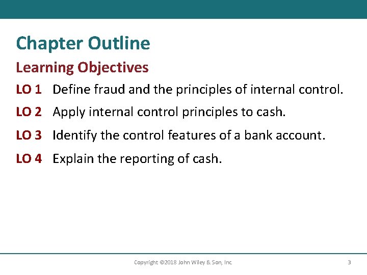 Chapter Outline Learning Objectives LO 1 Define fraud and the principles of internal control.