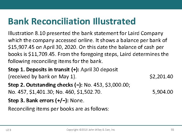 Bank Reconciliation Illustrated Illustration 8. 10 presented the bank statement for Laird Company which