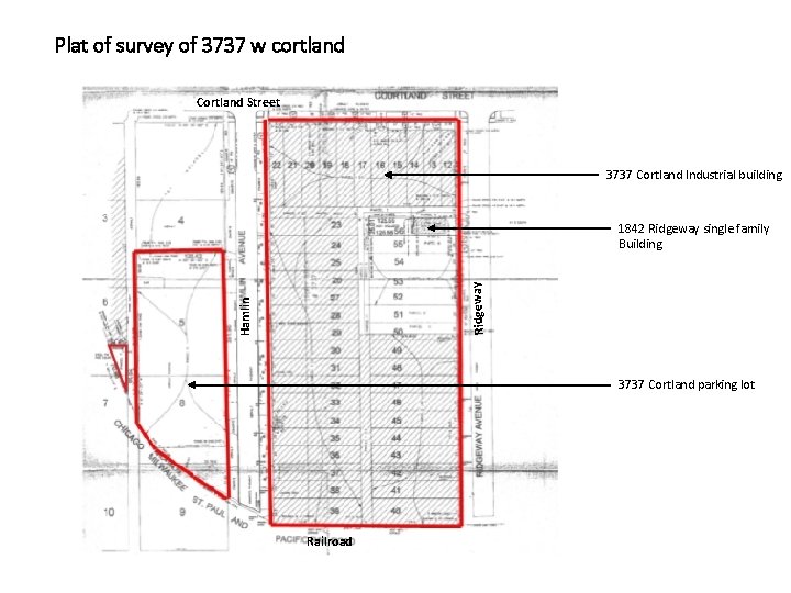 Plat of survey of 3737 w cortland Cortland Street 3737 Cortland Industrial building Hamlin