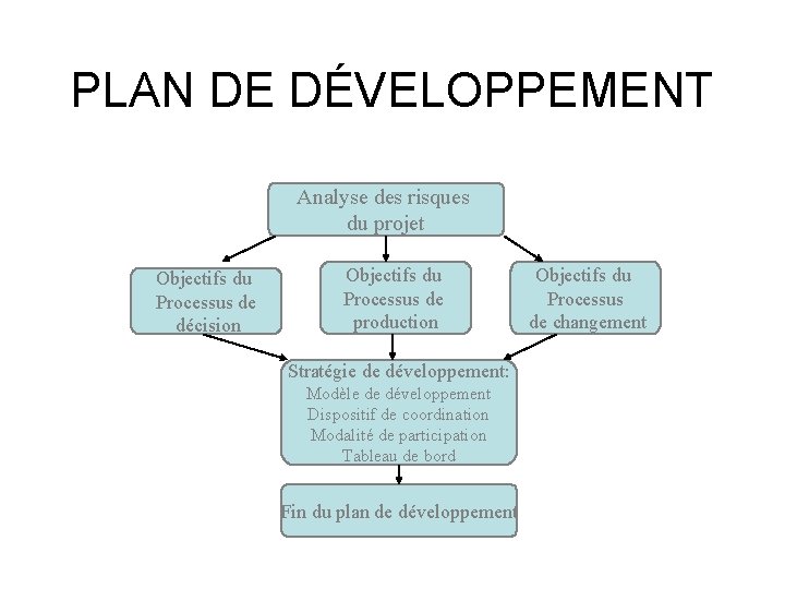 PLAN DE DÉVELOPPEMENT Analyse des risques du projet Objectifs du Processus de décision Objectifs
