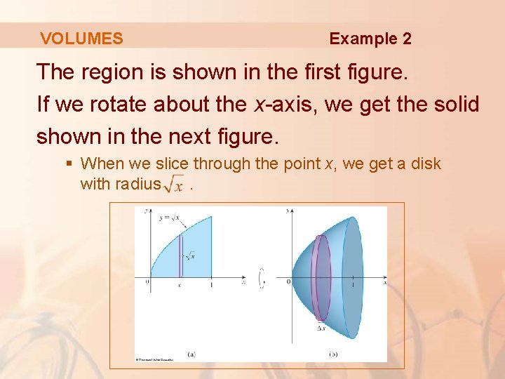 VOLUMES Example 2 The region is shown in the first figure. If we rotate