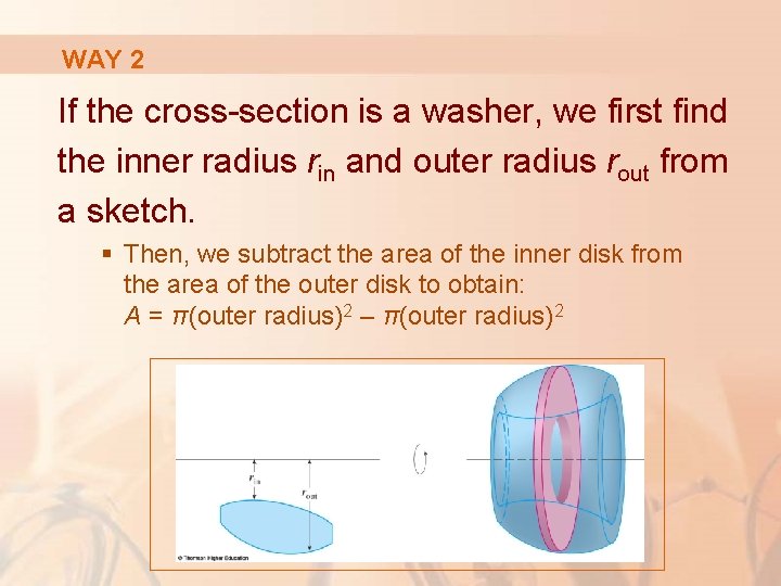 WAY 2 If the cross-section is a washer, we first find the inner radius