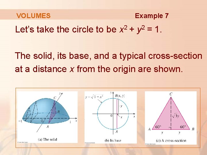 VOLUMES Example 7 Let’s take the circle to be x 2 + y 2