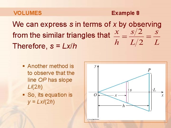VOLUMES Example 8 We can express s in terms of x by observing from