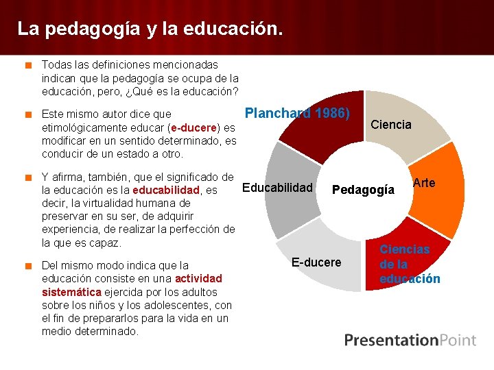 La pedagogía y la educación. < Todas las definiciones mencionadas indican que la pedagogía