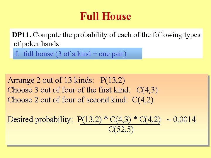 Full House DP 11. Compute the probability of each of the following types of
