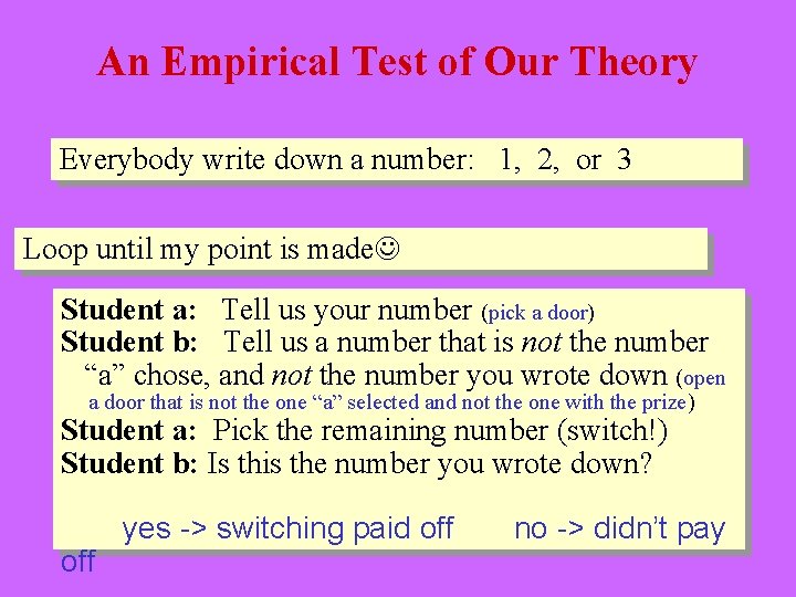 An Empirical Test of Our Theory Everybody write down a number: 1, 2, or