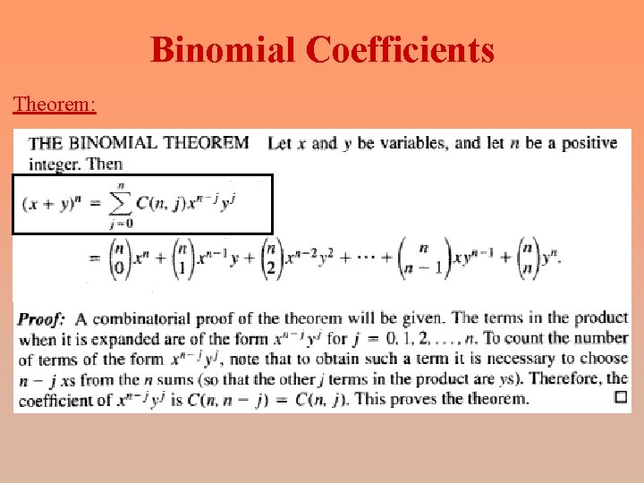 Binomial Coefficients Theorem: 