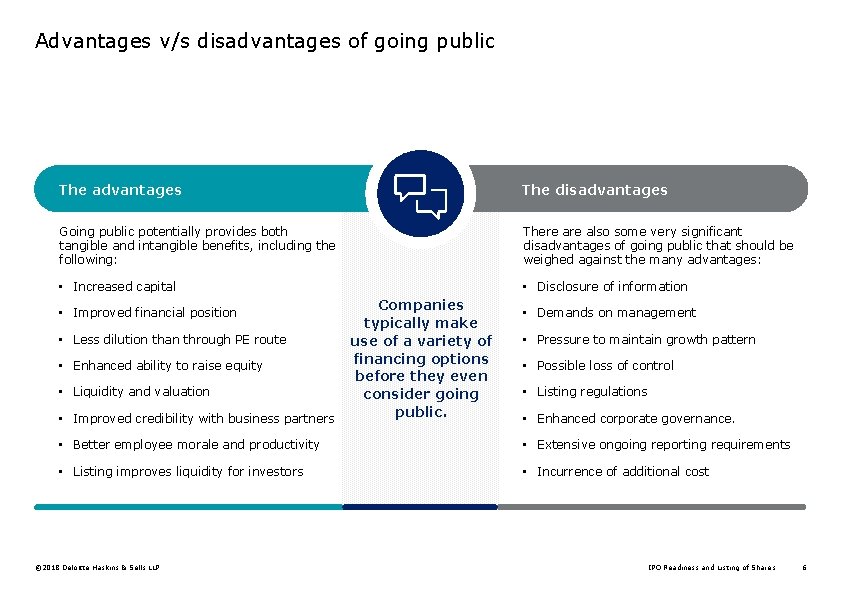 Advantages v/s disadvantages of going public The advantages The disadvantages Going public potentially provides