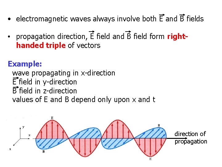  • electromagnetic waves always involve both E and B fields • propagation direction,