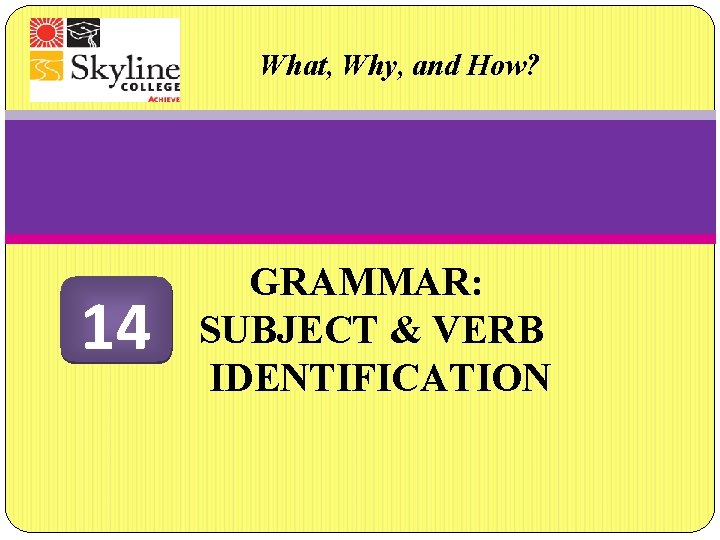 What, Why, and How? 14 GRAMMAR: SUBJECT & VERB IDENTIFICATION 