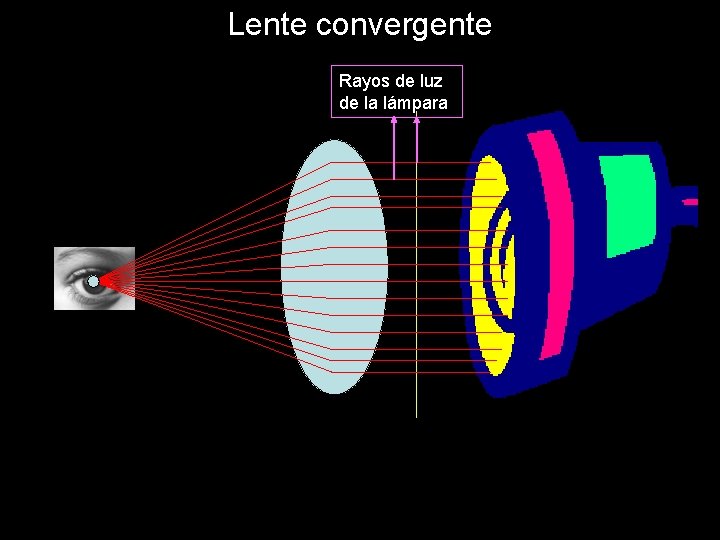 Lente convergente Rayos de luz de la lámpara 