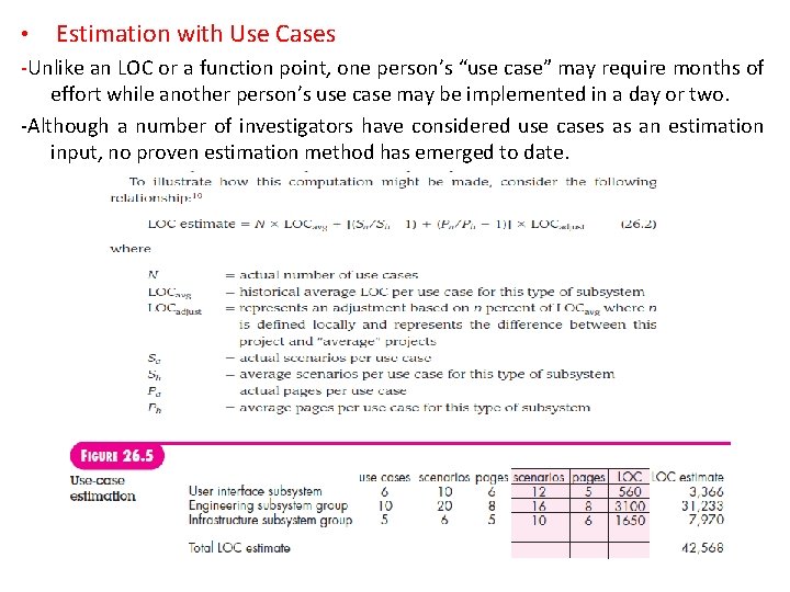  • Estimation with Use Cases -Unlike an LOC or a function point, one