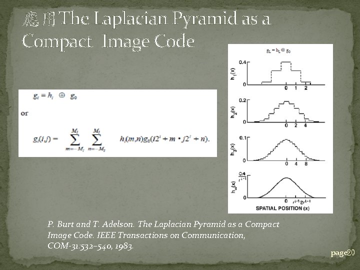 應用The Laplacian Pyramid as a Compact Image Code P. Burt and T. Adelson. The