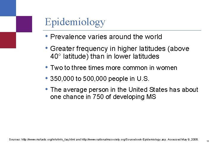 Epidemiology • Prevalence varies around the world • Greater frequency in higher latitudes (above