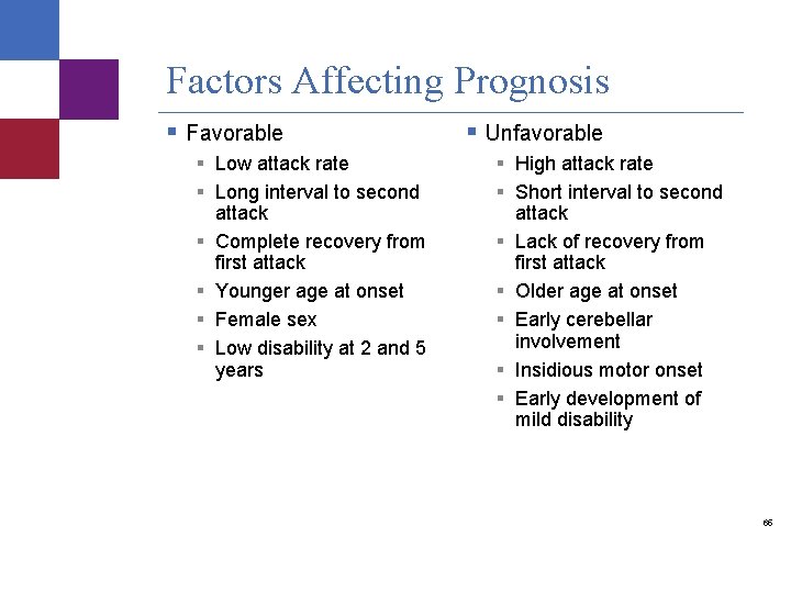 Factors Affecting Prognosis § Favorable § Low attack rate § Long interval to second