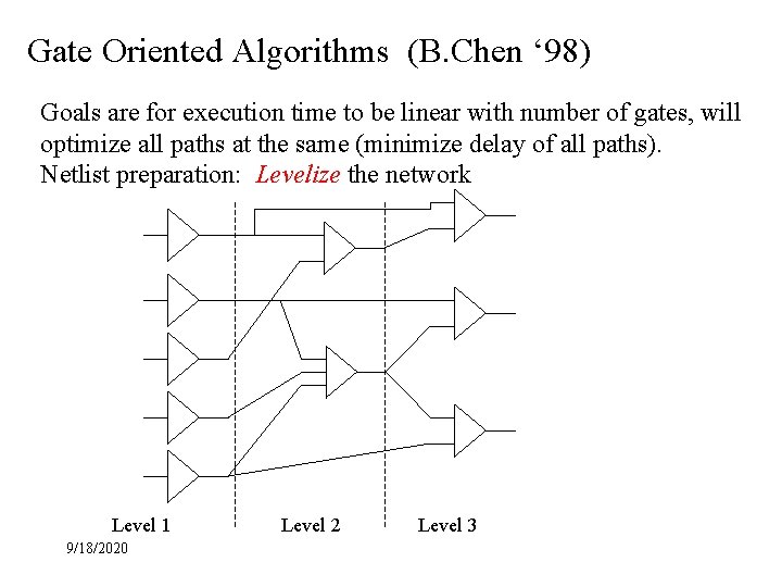 Gate Oriented Algorithms (B. Chen ‘ 98) Goals are for execution time to be